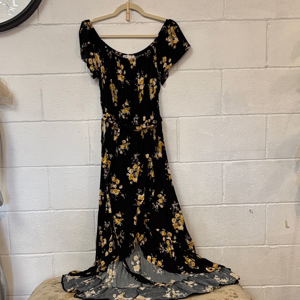 Jolt Black Maxi Dress with Yellow Floral Print